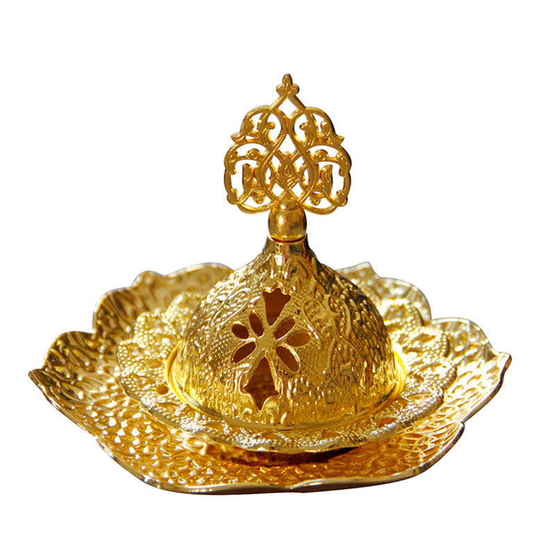 Buddha Stones Gold Leaf Coaster Spiritual Mini Alloy Metal Incense Burner Incense Burner BS 12