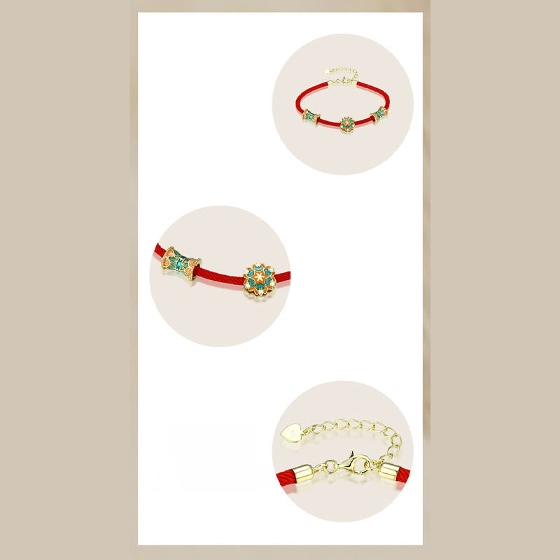 Buddha Stones Dunhuang 925 Sterling Silver Lotus Drum New Beginning Red Rope Bracelet Bracelet BS 9