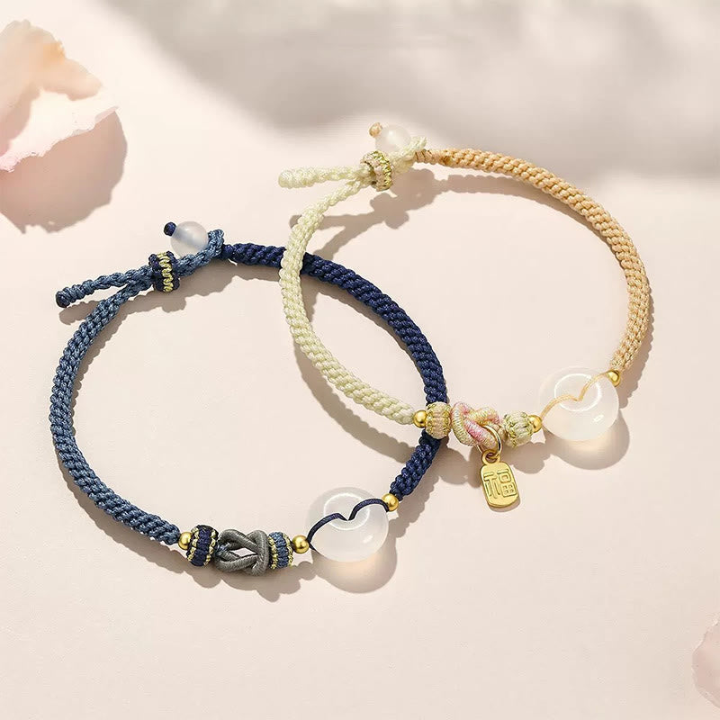 Buddha Stones Handmade White Agate Peace Buckle Luck Happiness Protection Weave String Bracelet Bracelet BS main