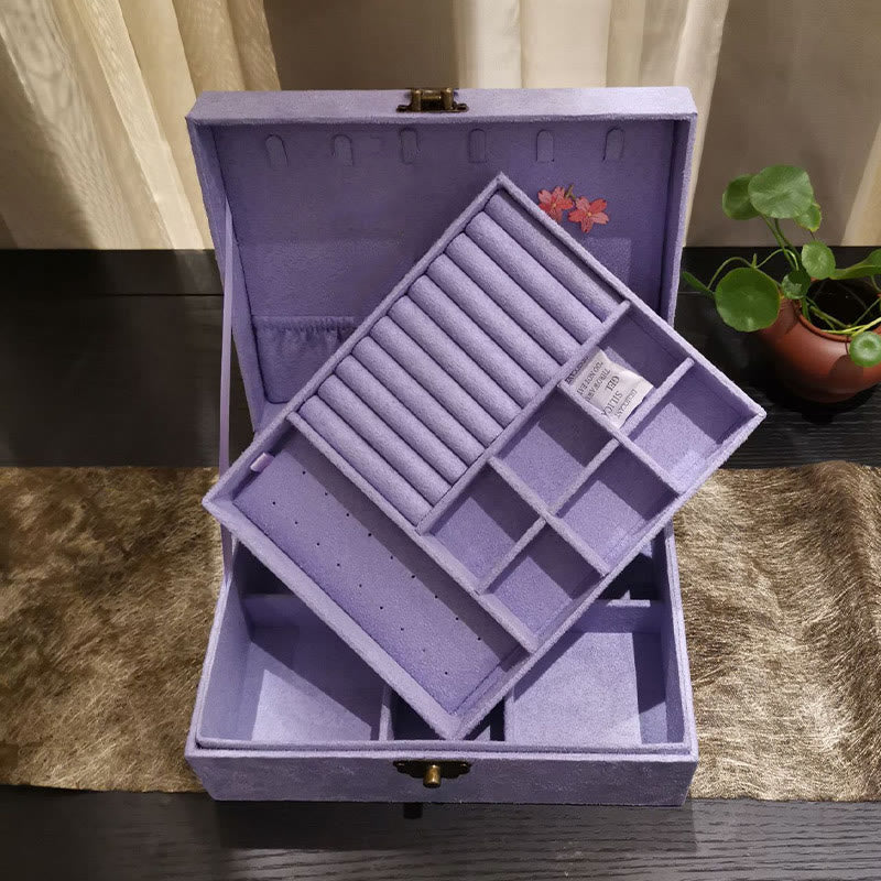 Buddha Stones Purple Phoenix Jewelry Box Organizer Two-Layer Jewelry Storage Box Flannel Box Jewelry Box BS 2