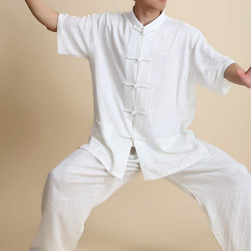 Buddha Stones Meditation Zen Prayer Spiritual Tai Chi Qigong Practice Unisex Embroidery Clothing Set - Short Sleeve White - US14,UK/AU18,EU46 (3XL) - image 17