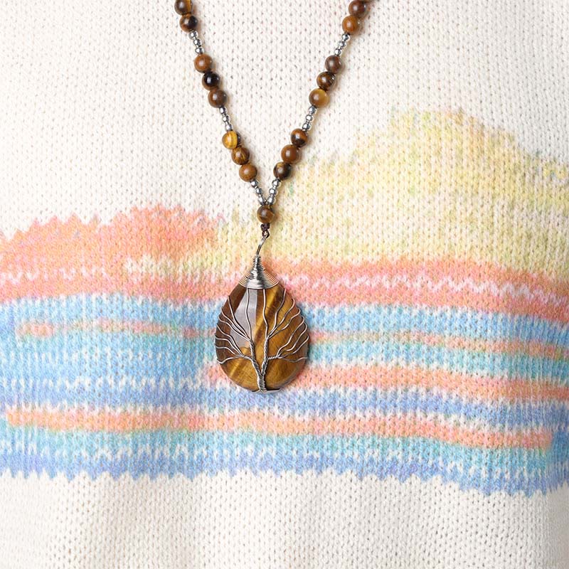 Buddha Stones Natural Tiger Eye Strength Beaded Pendant Necklace Necklaces & Pendants BS 4