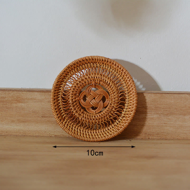 Buddha Stones Ceramic Flower Pattern Rattan Cup Mat Tea Cup Coaster Decorations BS 10cm Hollow Coaster