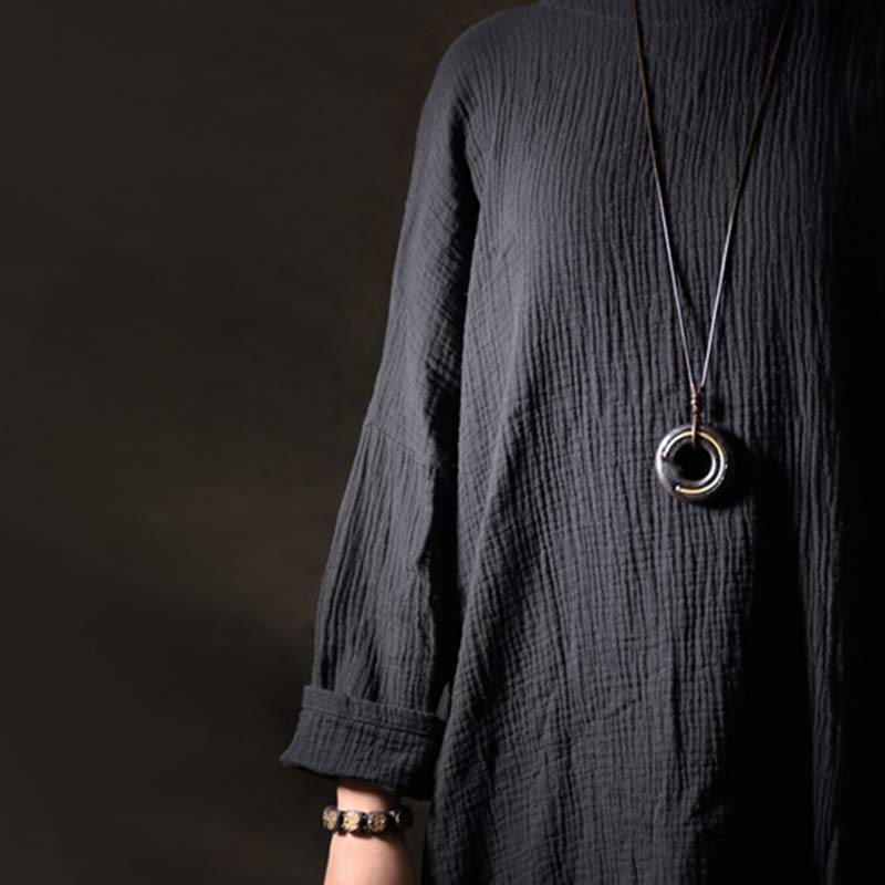 Buddha Stones Zen Circle Ebony Wood Peace Calm Necklace Pendant Necklaces & Pendants BS 2