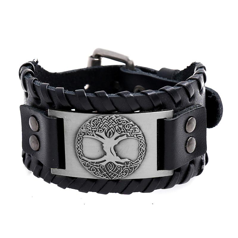 Buddha Stones Lucky Tree Of Life Balance Leather Bracelet Bracelet BS Silvery