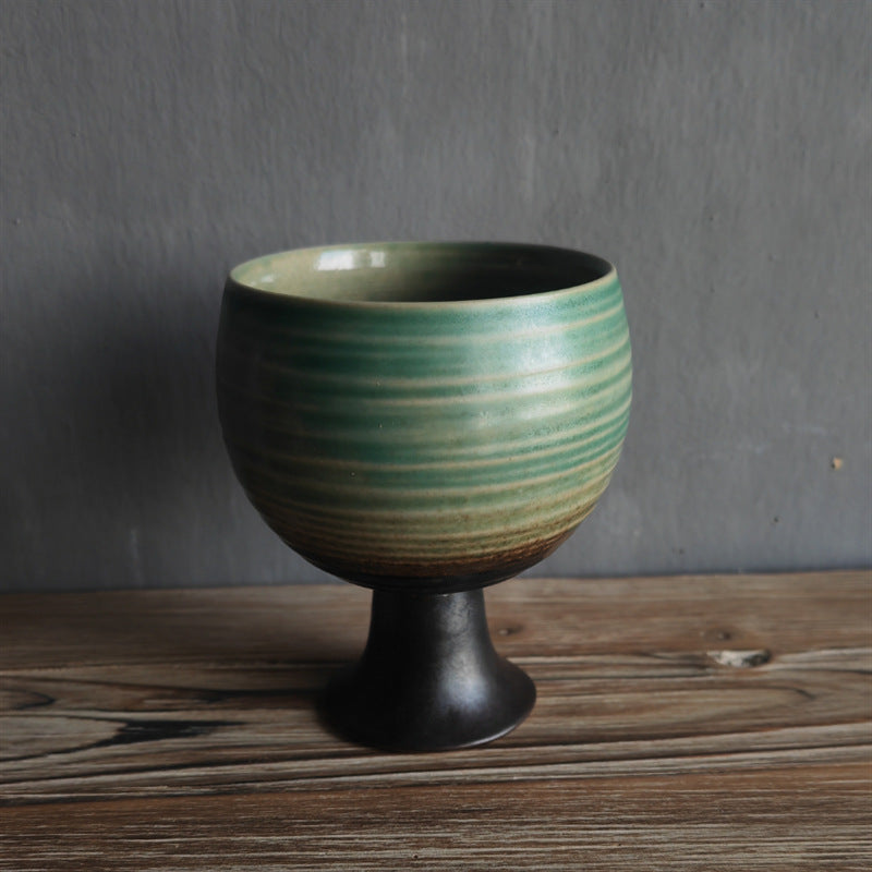 Buddha Stones Small Capacity Goblet Design Ceramic Wine Coffee Mug Tea Coffee Cup 170ml Coffee Mug BS Green 7.8cm*7.8cm*9cm*170ml