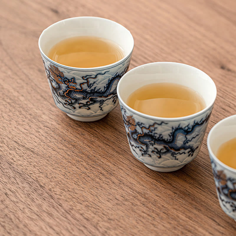 Buddha Stones Small Blue And White Dragon Pattern Ceramic Teacup Kung Fu Tea Cups 45ml Cup BS 11