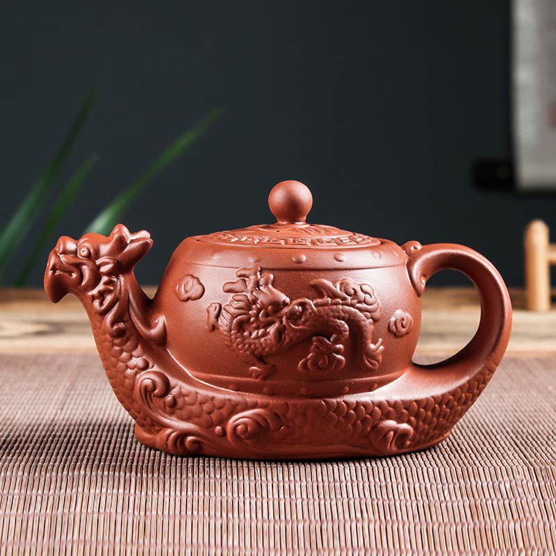 Foviel Vintage Dragon Auspicious Clouds Purple Clay Ceramic Teapot