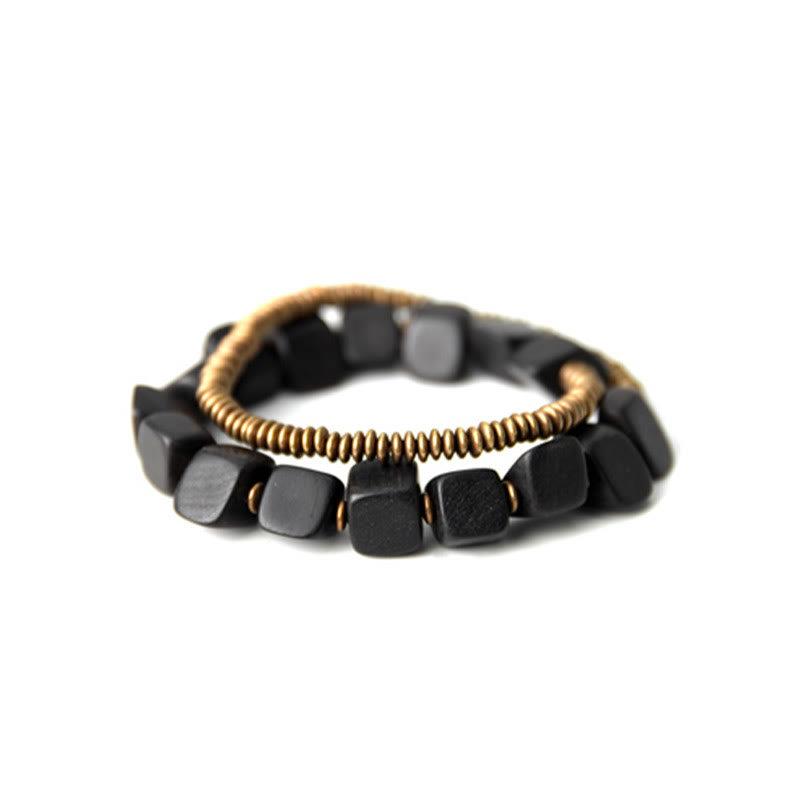 Buddha Stones Tibetan Ebony Wood Copper Peace Double Wrap Bracelet Bracelet BS 8