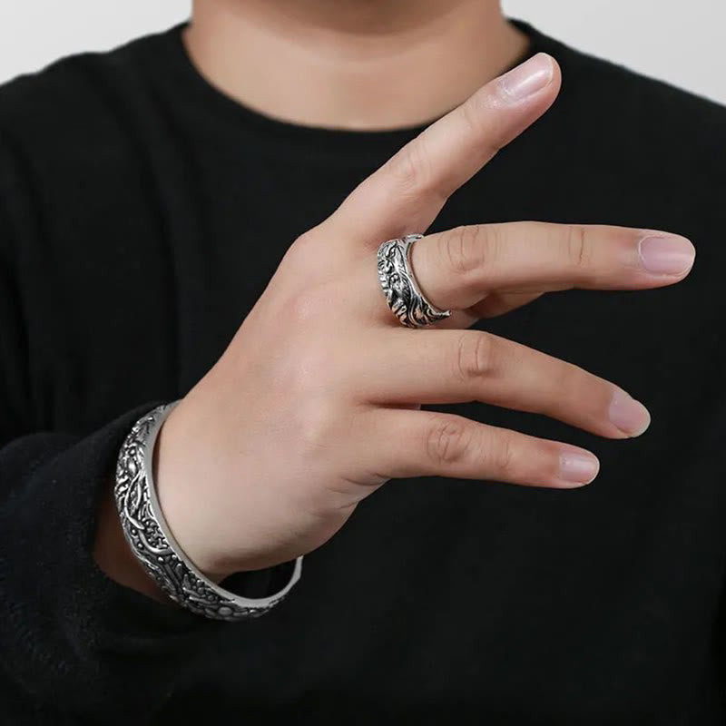 Buddha Stones Guan Gong Auspicious Clouds Amulet Wealth Ring Ring BS 3