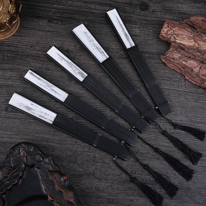 Buddha Stones Mountains Plum Blossom Lotus Magpie Bamboo Leaves Handheld Silk Bamboo Folding Fan 22.5cm 13