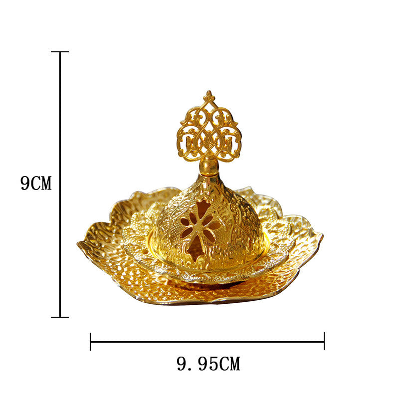 Buddha Stones Gold Leaf Coaster Spiritual Mini Alloy Metal Incense Burner Incense Burner BS 13