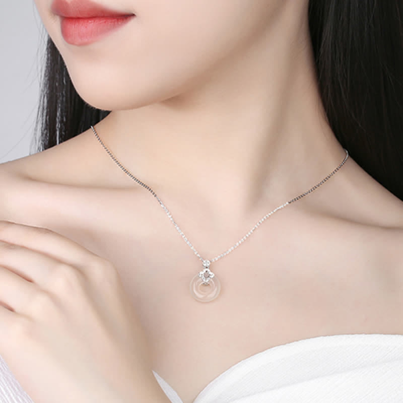 Buddha Stones 925 Sterling Silver Chalcedony Coin Peace Buckle Positive Necklace Pendant Necklaces & Pendants BS 6