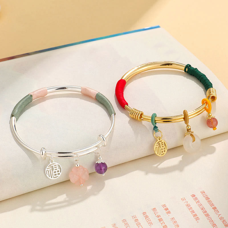 Buddha Stones Pink Crystal Peace Buckle Lucky Flower Love Bracelet Bangle Bracelet Bangle BS 14