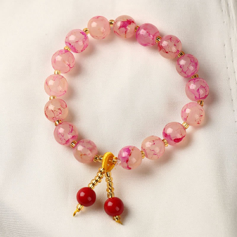 Buddha Stones Liuli Glass Bead Blessing Harmony Bracelet Bracelet BS Pink
