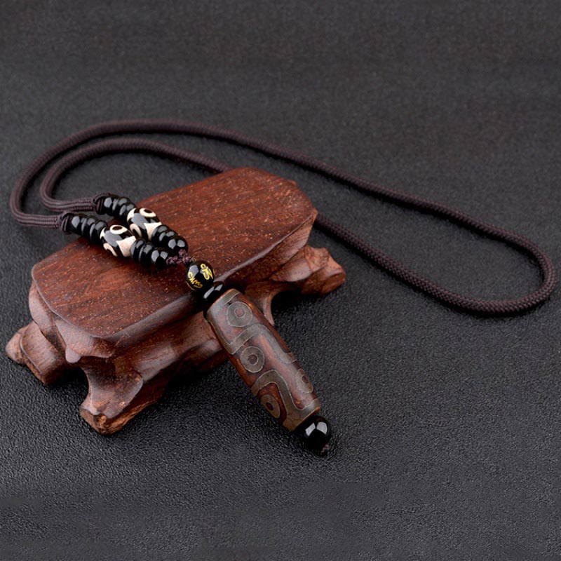 Buddha Stones Nine-Eye Dzi Bead Wealth Protection Necklace Necklaces & Pendants BS Gold Nine-Eye Dzi Bead
