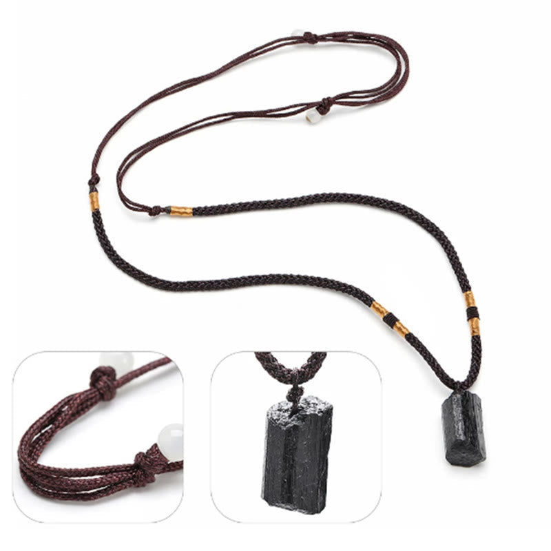 Buddha Stones Natural Black Tourmaline Positive Rope Necklace Pendant Necklaces & Pendants BS 4