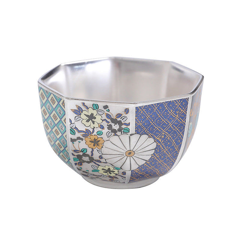 Buddha Stones 999 Sterling Silver Gilding Chrysanthemum Flowers Ceramic Teacup Kung Fu Tea Cup Cup BS 5