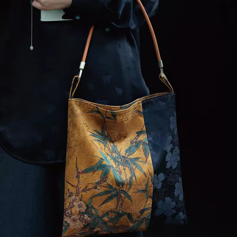 Buddha Stones Bamboo Leaves Flower Butterfly Persimmon Shoulder Bag Handbag Shoulder Bag BS 1