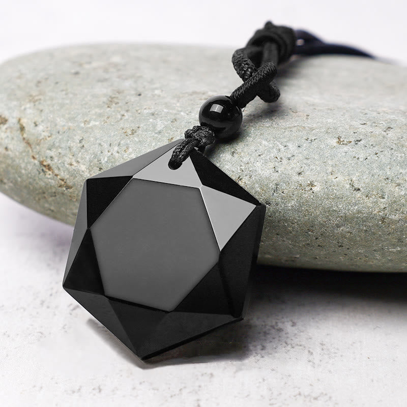 Buddha Stones Black Obsidian Talisman Purify Pendant Necklace Necklaces & Pendants BS 1