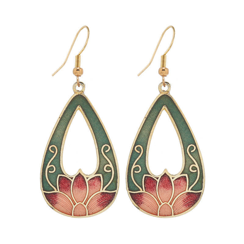 Buddha Stones Lotus Butterfly Flower Alloy Copper Enlightenment Drop Earrings Earrings BS 3