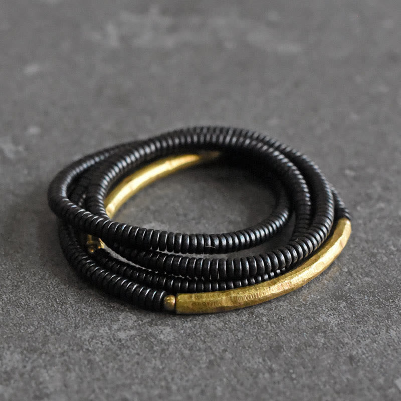 Buddha Stones Ebony Wood Copper Balance Multilayered Bracelet Bracelet BS 3