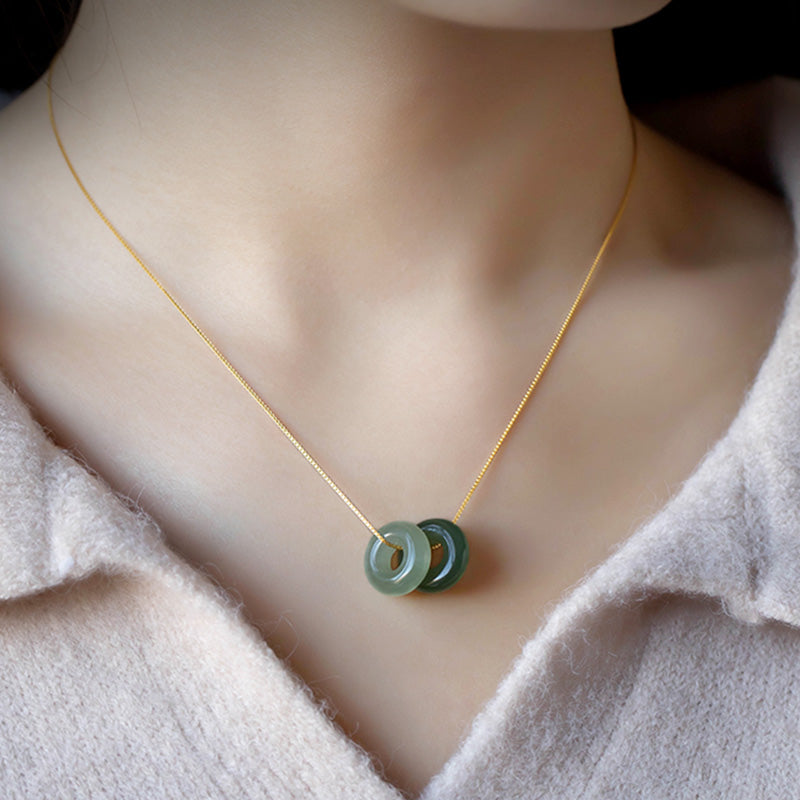 Buddha Stones Natural Round Jade Peace Buckle Luck Abundance Necklace Pendant Necklaces & Pendants BS 14