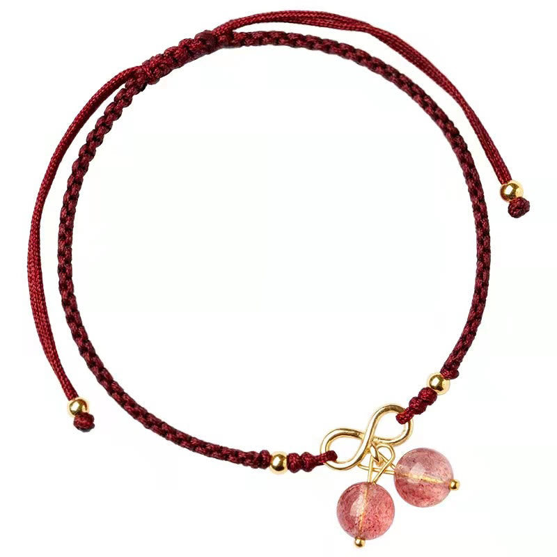 Buddha Stones Natural Strawberry Quartz Amethyst Green Phantom Bead Positive Bracelet Bracelet BS 17