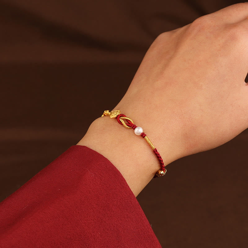Foviel 24K Gold wünschen Ruyi Griff Fu Charakter Kaninchen Perle Glück Geflochten Armband
