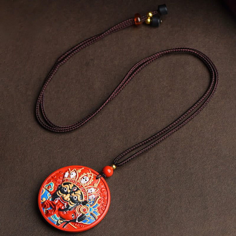 Buddha Stones Zakiram Goddess of Wealth Painted Cinnabar Blessing Necklace Pendant 7