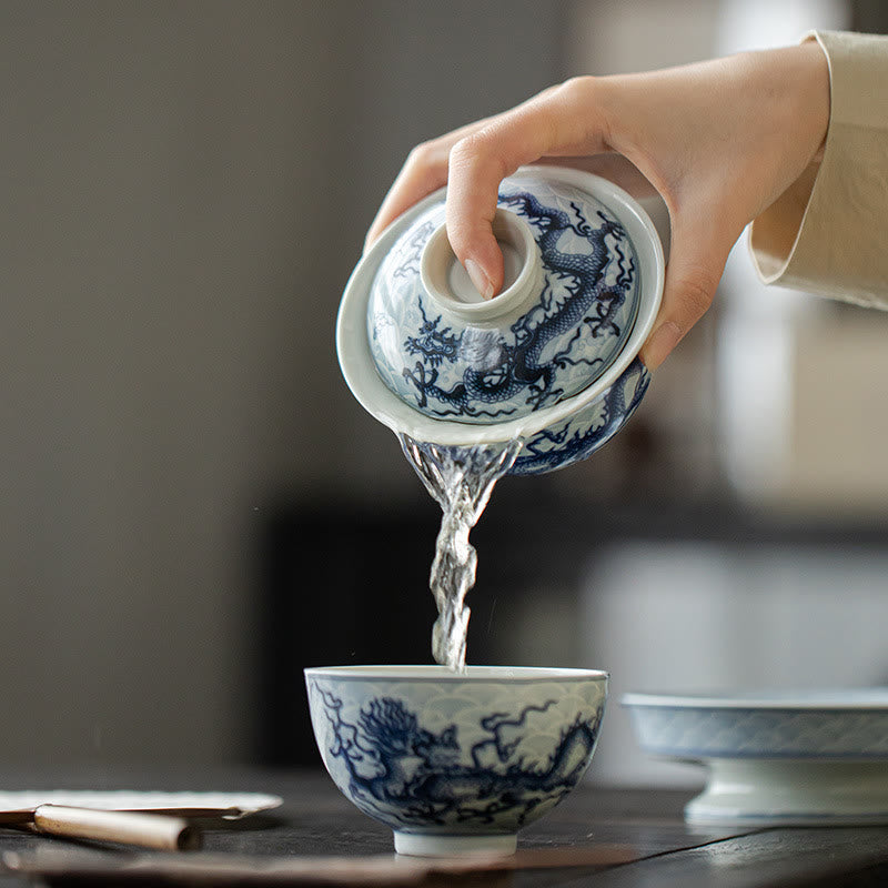 Buddha Stones Blue Dragon Design Ceramic Teacup Kung Fu Tea Cups Cup BS 13