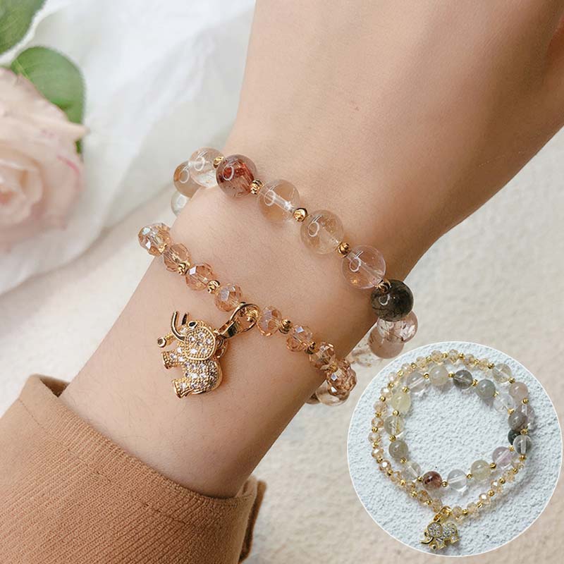 Buddha Stones Rose Quartz Elephant Healing Energy Charm Bracelet Bracelet BS 10