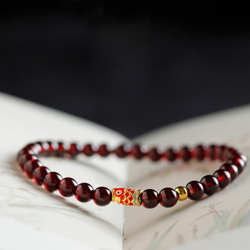 Buddha Stones 999 Gold Koi Fish Natural Garnet Protection Bracelet Bracelet BS 1