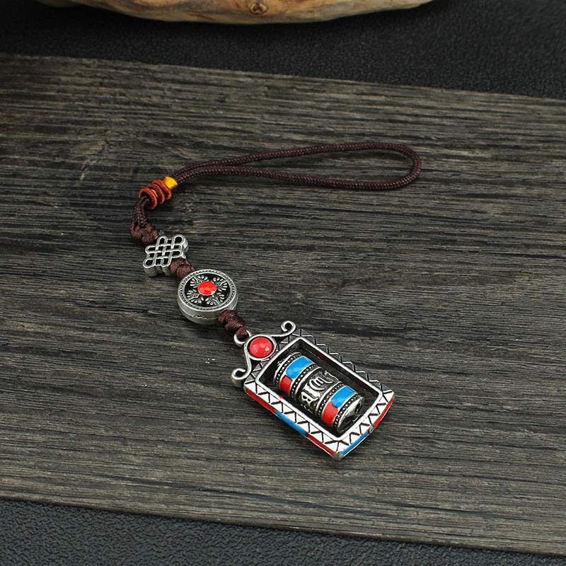 Buddha Stones Six True Words Prayer Wheel Rotation Knot Blessing Keychain Decoration Decorations BS 12
