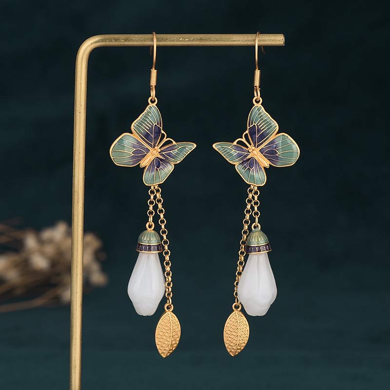 Buddha Stones FengShui White Jade Fortune Earrings Earrings BS 1