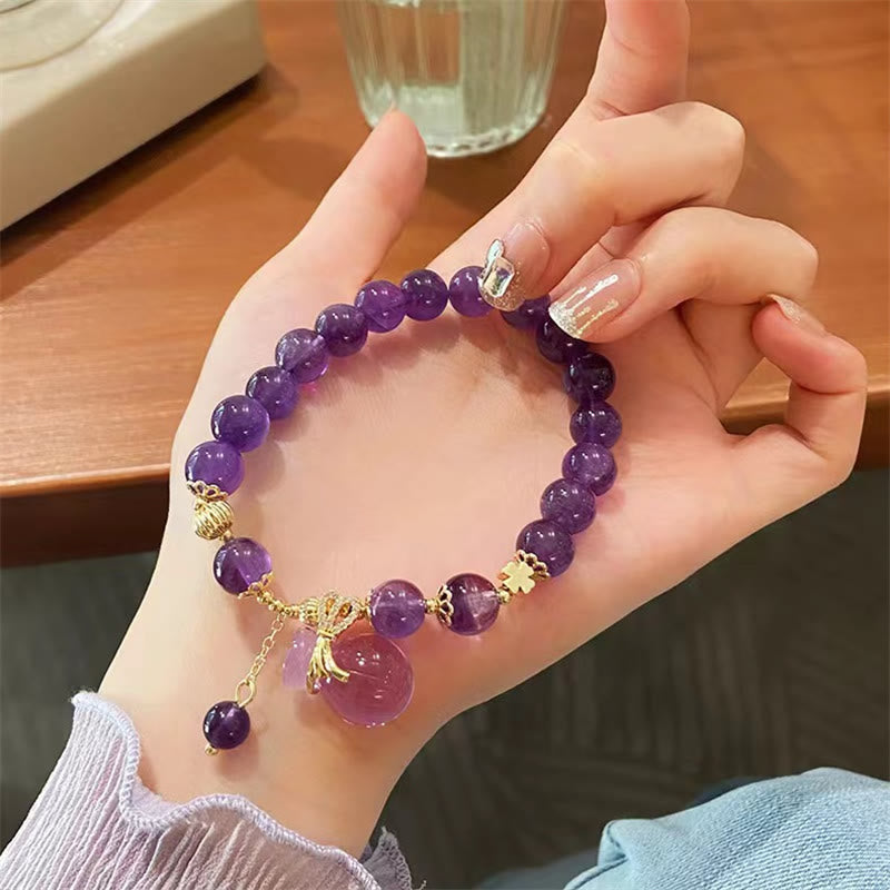 Buddha Stones Natural Amethyst Crystal Money Bag Charm Positive Bracelet Bracelet BS 8