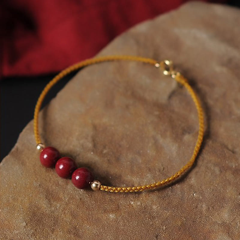 Buddha Stones 14K Gold Plated Natural Cinnabar Blessing String Braided Bracelet Bracelet BS 1