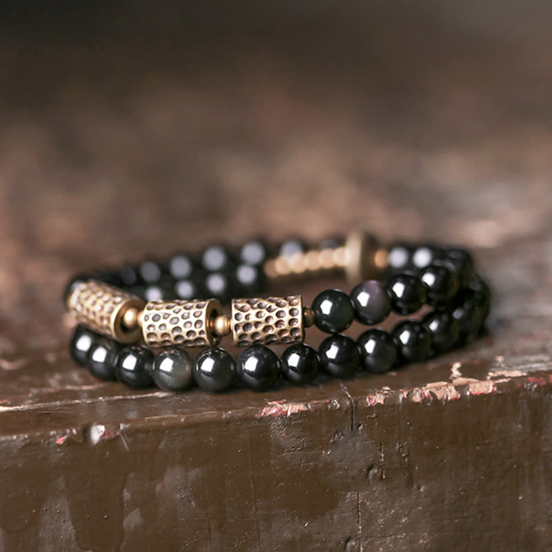 Buddha Stones Rainbow Obsidian Copper Love Double Wrap Bracelet Bracelet BS 4
