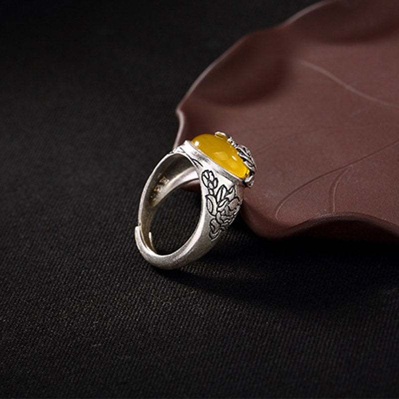 Foviel Citrin Lotus Segensschutz Verstellbarer Ring
