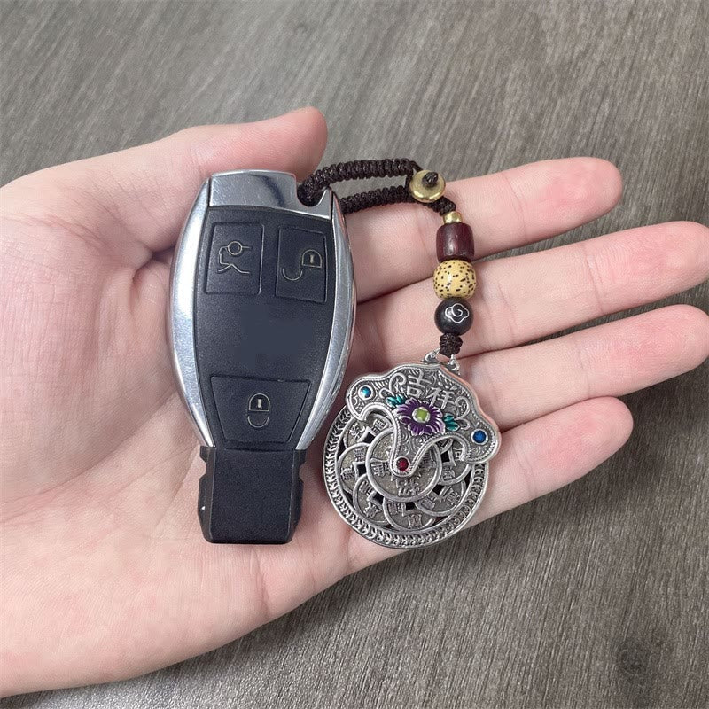 Buddha Stones Peony Flower Copper Coin Auspicious Wealth Key Chain Key Chain BS 5