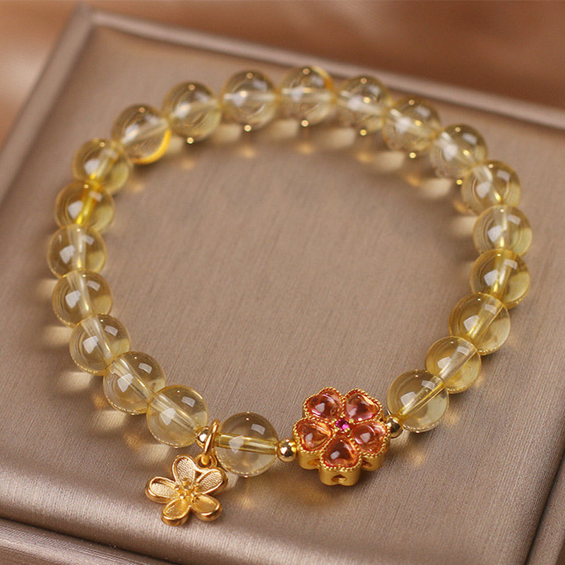 Buddha Stones Natural Citrine Flower Charm Prosperity Protection Bracelet Bracelet BS 2