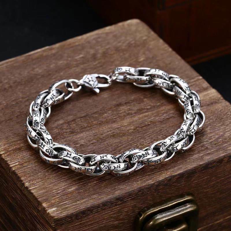 Buddha Stones Tibetan Om Mani Padme Hum Carved Amulet Creativity Bracelet Bracelet BS 22cm