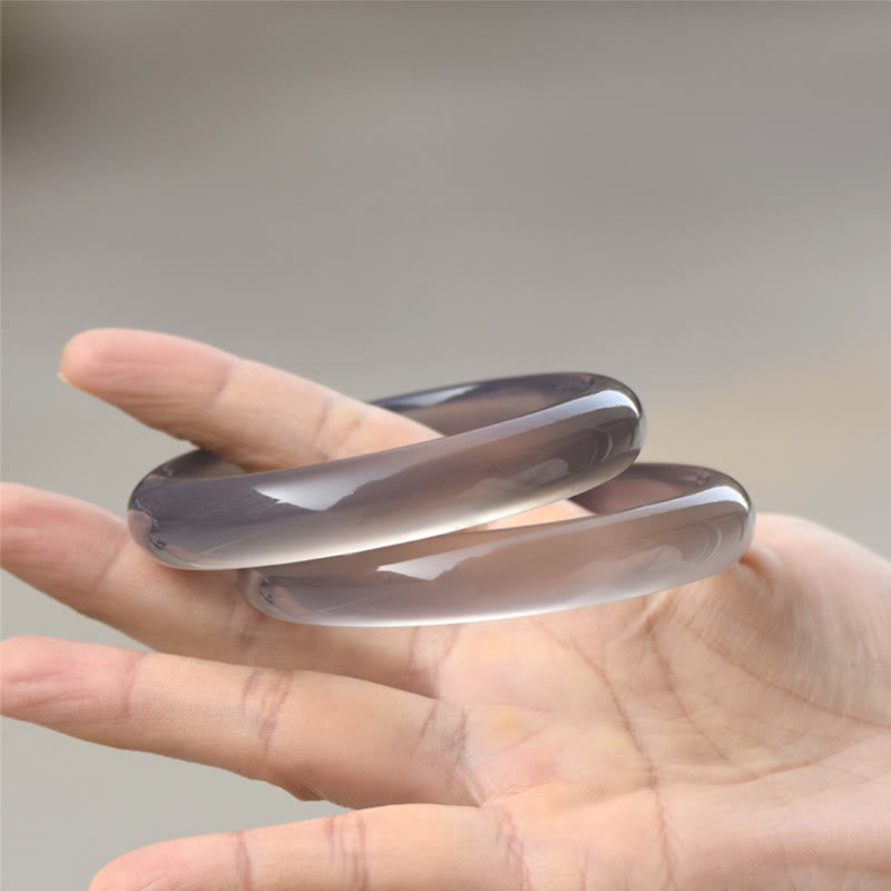 Buddha Stones Natural Gray Chalcedony Harmony Bangle Bracelet