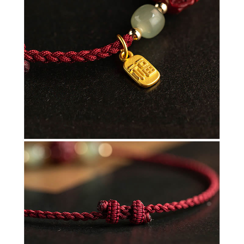 Buddha Stones Natural Cinnabar Chinese Zodiac Hetian Jade Fu Character Luck Rope Bracelet - image 23
