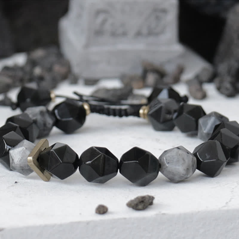 Buddha Stones Black Obsidian Black Glitter Stone Purification Bracelet Bracelet BS 5