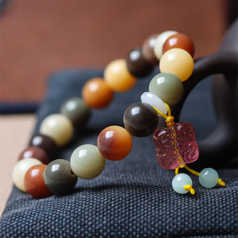 Buddha Stones Natural Multicolored Gradient Bodhi Seed Liuli Glass Charm Peace Bracelet Bracelet BS 3