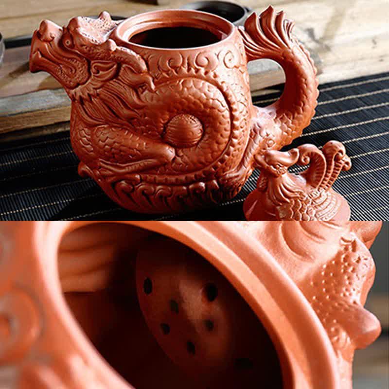 Buddha Stones Vintage Dragon Phoenix Ceramic Teapot Teapot BS 12