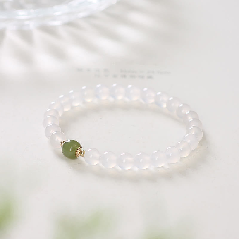Buddha Stones Natural White Agate Jade Luck Bracelet Bracelet BS 1