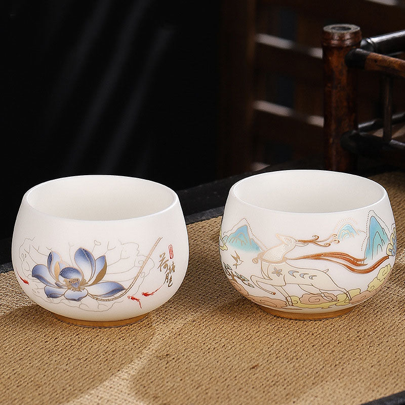 Buddha Stones Dragon Cicada Bamboo Deer Crane Lotus Plum Flower Ceramic Teacup Kung Fu Tea Cup Bowl 185ml Cup BS 14