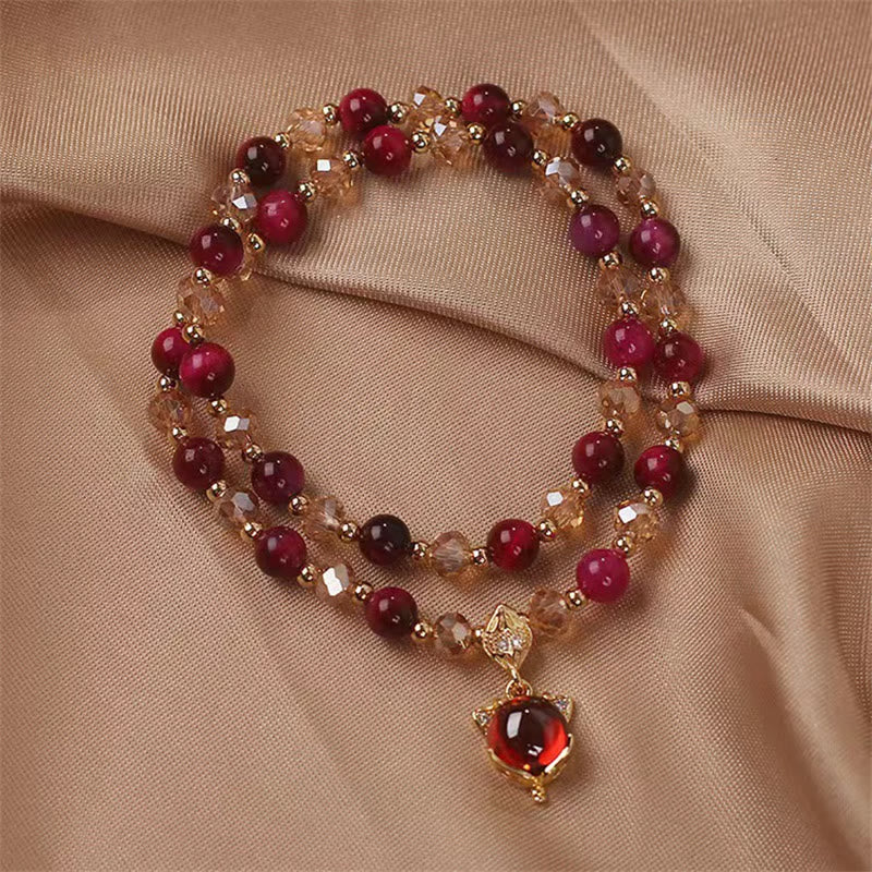 Buddha Stones Red Tiger Eye Fox Protection Double Wrap Bracelet Bracelet BS 3